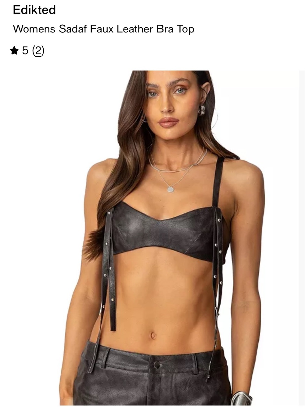 Edikted Faux Leather Bra Top with Strap Details in dark brown size S